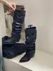 Botas de Design Exclusivo Bico Fino Franzidas Empilhadas 2026 Novidades de Outono Cano Largo Fivela de Cinto Botas Longas Botas de Montaria de Cano Alto