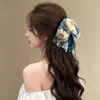 Nuevo Clip para Coleta de Pelo con Estampado Floral Tinta China para Mujer, Nuevo Clip de Cinta de Gama Alta para Cola de Caballo, Pinza de Tiburón para la Parte Posterior de la Cabeza