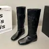 2026 Nuevas Botas Altas de Mujer para Primavera y Otoño, con Puntera Cuadrada, Tacón Alto y Cuña Oculta, Botas de Montar Elegantes Versátiles de Corte Ajustado