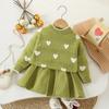 Conjunto de Duas Peças com Gola Redonda Estilo Coreano Tendência e Estiloso para Menina Outono e Inverno Novo Estilo Infantil Xiaobo Saia Fofa de Coração