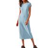 Vestido Longo Casual Feminino Amazon Cross-Border 2026, Slim Fit, Gola Redonda, Manga Curta, Cor Sólida