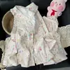 Nuevo cárdigan de otoño con cuello de muñeca de encaje, estampado de estrellas y fresas, manga larga, pantalón largo, estilo dulce de princesa, ropa para el hogar