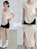 Calça fitness feminina de verão 2026, cor off-white, manga curta, cintura alta, modeladora, para yoga, esportes, casual, perna reta