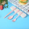 Juego de Tres Piezas de Vajilla de Paja de Trigo Plástico Cuchara, Tenedor y Palillos Creativos Juego de Vajilla con Tapa Vajilla Portátil Venta al por Mayor