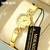 Mokago relógio feminino versátil temperamento mostrador madrepérola pulseira de metal relógio incrustado com strass formato de coração moderno relógio de quartzo atacado