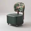 Taburete Doméstico con Ruedas Giratorias, Taburete Giratorio con Respaldo Estilo Vintage, Taburete con Ruedas para Sala de Estar, Taburete Bajo de Lujo Ligero con Ruedas, Taburete para Cambiarse los Zapatos