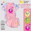 Adorable y lindo traje de baño de dos piezas para niñas, lindo traje de baño transpirable para la playa para niñas con mangas cortas en forma de corazón y shorts tipo bóxer