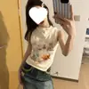6535 Algodón Transfronterizo Retro Chica Dulce Impresión Digital Directa Estilo Coreano Sudadera Sin Mangas Camiseta Mujer Nuevo Top de Verano