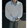 Novedades para Otoño 2026: Sudadera de estilo coreano para hombre, de dos piezas simuladas, con cuello de camisa, manga larga, chaqueta de cuello camisero, de alta gama, holgada y moderna