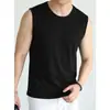 Camiseta sin mangas modal negra para hombre, camiseta sin mangas de seda helada para fitness, fresca, de secado rápido, antibacteriana, sudadera de cuello redondo, chaleco deportivo