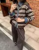 Cárdigan de Punto con Rayas de Mezclilla Patchwork Transfronterizo Japón Corea 2026 Otoño Invierno Nuevo Holgado Casual Sudadera Abrigo para Mujer