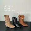 Botas Cortas Plegables Bidireccionales ALIGUIFEI con Aumento Oculto de Altura Botas Vaqueras de Gamuza para Mujer 2026 Otoño/Invierno Botas de Media Caña con Hebilla