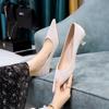 237-3 Moda Europea y Americana Sencillas Sexy Pedicura Banquete Zapatos de Mujer de Tacón Medio Tacón de Aguja Boca Baja Punta Puntiaguda Zapatos de Primavera