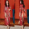 Roupão Feminino Estampado Plus Size de Verão, Roupão de Banho de Cetim Imitação de Seda de Luxo, Roupa de Casa Feminina