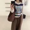 ¡Estilo nicho coreano! Nuevo cárdigan de punto jacquard con patrón de diamantes vintage de manga larga para principios del otoño de 2026