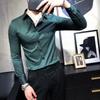 Camisa casual masculina de manga comprida slim-fit camisa de estilo coreano bonito bordado cabeleireiro novo espírito cara camisa não-engomar