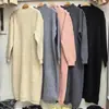 Vestido de Punto Gris de Longitud Media para Mujer, Otoño e Invierno 2026, Suéter Casual Holgado de Cuello Semi Alto para Mujer, Por Encima de la Rodilla
