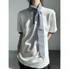 Camiseta Masculina de Verão com Patchwork Xadrez de Manga Curta Design de Nicho Resistente Ombro Normal Top de Casal Americano