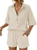 Conjunto casual de dos piezas más vendido en Amazon Europa y América 2026: conjunto de camisa de manga corta con cuello de botón en V y pantalones cortos