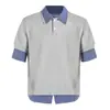 Camisa Polo CSMYDERT de Manga Curta Xadrez Falsa de Duas Peças Intelectual de Alto Padrão Elegante Luxuosa Camiseta Masculina Feminina