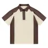 Marca Americana Moderna T-shirt Masculina de Verão com Meio Zíper e Cores em Alto Contraste Estilo High Street Cor Lisa Camisa Polo Top para Estudante