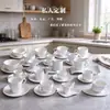Cerâmica Branca Pura Chá da Tarde Escritório Europeu Xícara de Café Exportação Restaurante Ocidental Tangshan Presente Conjunto de Xícara e Pires de Porcelana Bovina
