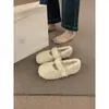 Sapatos Flats Redondos Estilo Fada com Pelo para Mulheres, Adequados para Outono e Inverno, Sapatos de Algodão Quentes para Gestantes