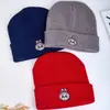 Gorro de Lana Azul de Dibujos Animados de Moda, Gorro de Punto para Otoño e Invierno, Gorro Negro Cálido Bordado para Estudiantes, Unisex