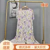 Novo Pijama de Algodão e Seda 2025 para Mulheres, Verão Fino Tamanho Grande, Vestido Longo de Algodão Artificial de Manga Curta para Usar por Cima
