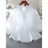 Top de Verano de Algodón Puro con Cuello en V y Elegante Diseño Calado de Manga Media, Talla Grande Holgado Casual Estilo Adelgazante, Nuevo Modelo 2026 A3495