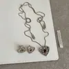 Colar e Brincos Puxáveis de Renda Vintage de Alto Padrão em Formato de Coração com Pedra Olho de Tigre para Mulheres, Gargantilha Única e Estilosa para Corrente de Suéter