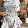 Conjunto Pijama de Verão Europeu e Americano Transfronteiriço com Algodão Enrugado, Estampa Floral Pequena Fresca, Colete sem Mangas e Shorts, Roupa para Casa