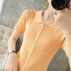 Vestido Umbigueira Estilo Coreano Novo Cor Sólida Tricô Fino Suéter Top Zíper Duplo para Cima e para Baixo Jaqueta Cardigã Curta Justa