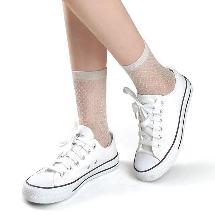 玻璃丝网格短袜-米灰色2