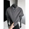 Sudadera texturizada estilo americano pullover estampado de leopardo manga larga camiseta retro casual patchwork suelto polo de dos piezas falsas para hombre