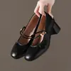 Zapatos Mary Jane para Mujer 2025 Primavera y Otoño Nuevos Tacón Grueso Boca Baja Planos Tacón Medio para Mujer Cuero Genuino Estilo Francés Zapatos Pequeños de Cuero