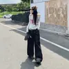 26 jeans de estilo retro americano, mezclilla cruda, bloques de color, tiro bajo, pierna recta, pierna ancha para mujer; soporta dropshipping de artículos individuales