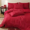 Juego de Cuatro Piezas de Boda de Alta Gama Nueva Funda de Edredón Roja Grande con Lazos Algodón Peinado Habitación de Boda Dote Ropa de Cama Xi