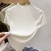 Camiseta de Manga Corta Ajustada Estilo Francés 2026 para Mujer, Diseño Nuevo, Capa Base, Top de Punto de Cuello Alto