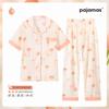 Pijama de Manga Corta para Mujer Primavera y Verano Nuevo Algodón Imitación Ropa de Casa Japonés Floral Talla Grande Holgado Traje para Personas de Mediana Edad Disparo Real Venta al por Mayor