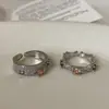 Anillo Abierto de Metal de Bambú con Circonita Cúbica de Gama Alta para Mujer, Anillo Versátil de Moda Retro de Lujo Ligero para el Día a Día