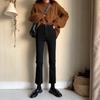 Jeans coreanos negros microacampanados con forro polar para otoño e invierno 2024, tiro alto, efecto adelgazante, pantalones acampanados petite de ocho puntos