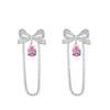 Novo Bow Pink Water Drops Tassel Brincos Girly Sweet e Fácil de Combinar Super Fada Chanel Brincos de diamante amarelo