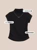 Nova Moda Feminina 2026, Blusa Feminina de Gola Meia-Alta, Camiseta Feminina de Manga Curta Estilo Primavera, Design Elegante com Ombros Normais, Mangas Flare, Ajuste na Cintura, Efeito Emagrecedor