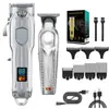 Conjunto de Aparador de Pelos Multifuncional Elétrico, Aparador de Cabelo Masculino, Lâmina em T, Aparador de Cabelo Sem Fio com Display LED
