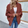 Nueva ropa de punto para mujer de otoño e invierno, cárdigan de color liso con mangas murciélago estilo europeo y americano, chaqueta de punto de manga larga para principios de otoño para mujer