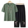 Traje de Verano de Algodón y Lino de Manga Corta para Abuela, Cárdigan para Mujeres de Mediana Edad y Ancianas, Traje Tang, Ropa para Anciana, Camisa de Madre