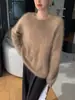 Suéter de Punto Versátil Cómodo de Color Sólido Cepillado Cálido para Otoño e Invierno Cuello Redondo Holgado Nuevo Suéter de Cachemira para Mujer