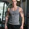 Camiseta sin mangas de algodón blanco vintage para gimnasio para hombre, Camiseta interior acanalada de peso pesado para deportes