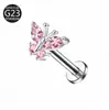 Venda direta de e-commerce transfronteiriço do fabricante: Liga de titânio F136 G23 zircônia borboleta cravejada rosca interna 0.9mm brincos de pressão e piercings de lábio